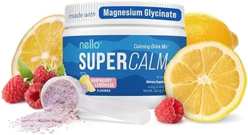 nello supercalm powdered drink mix tub cortisol reducer sleep aid supplement l theanine ksm 66 ashwagandha magnesium glycinate vitamin d 3 no sugar non gmo 30 ct raspberry lemonade