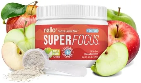 nello superfocus nootropic focus drink mix for productivity l theanine rhodiola rosea alpha gpc lions mane tyrosine sugar free packets 30 servings caffeine apple rush
